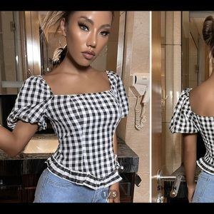 SHEIN Gingham Ruffle Top
